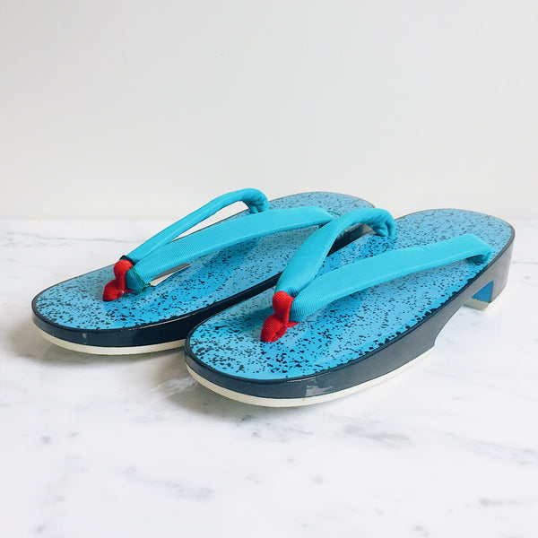 Vintage Speckled Turquoise Geta Slippers