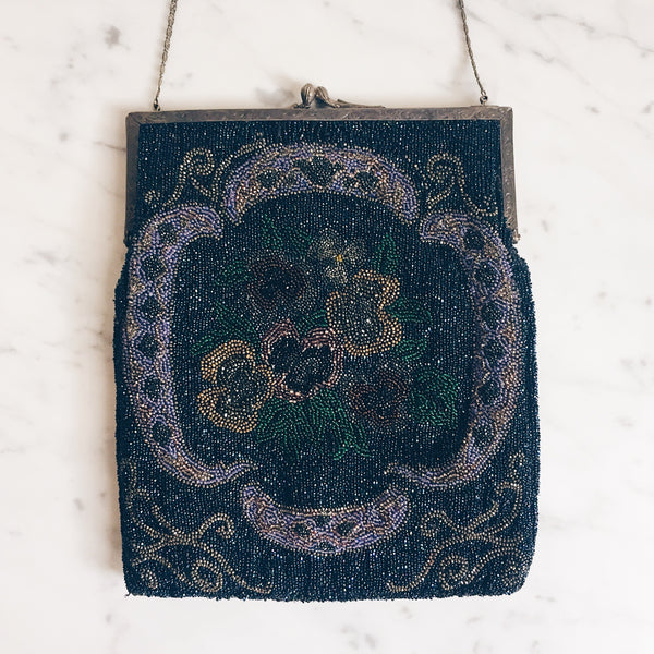 Antique Pansy Beaded Handbag