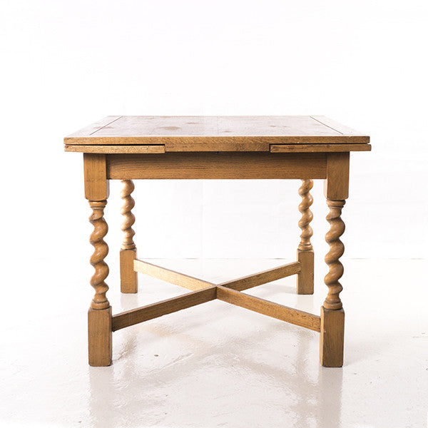 Antique Solid Oak Dining Table with Barley Twist