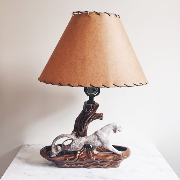 Vintage Midcentury Panther Lamp w/ Paper Shade