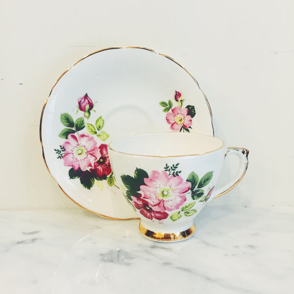 Vintage Delphine Pink Cosmos Teacup & Saucer