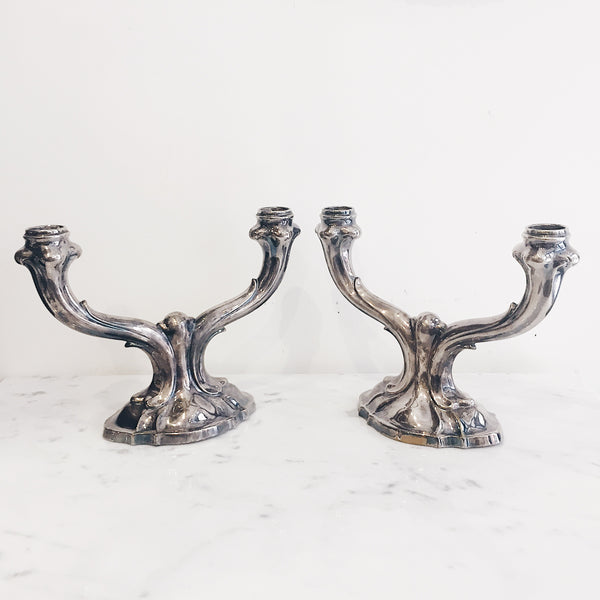 Vintage Silverplated Double Candleholders (Pair)