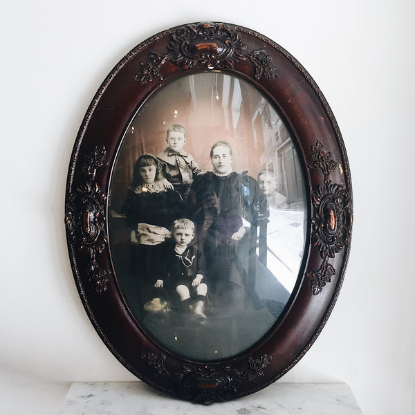 Antique Victorian Family Portrait with Carved Oval Frame