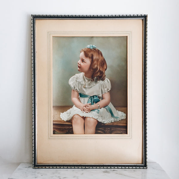 Vintage 30s Girl Profile Framed Tinted  Photograph