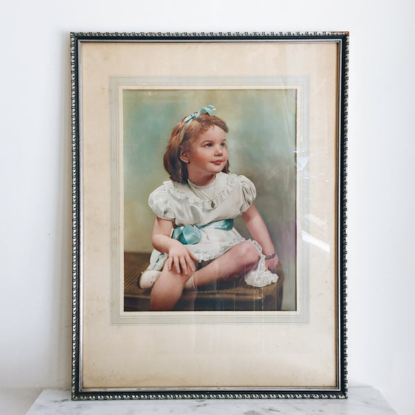 Vintage 30s Girl Frontal Framed Tinted Photograph