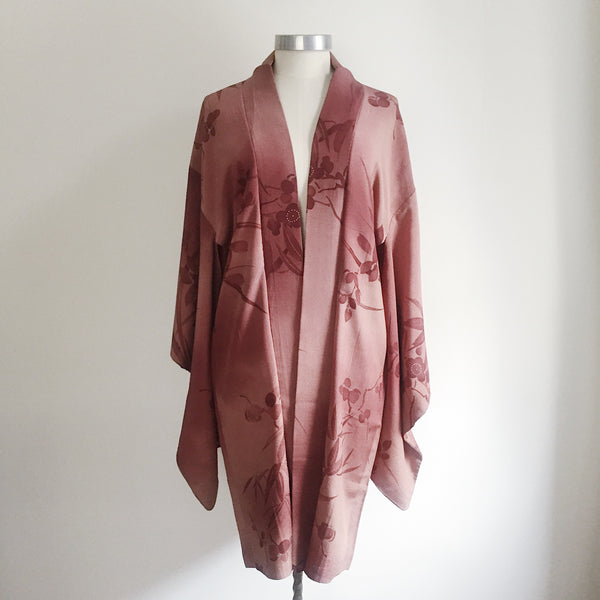 Antique Kimono Haori Jacket - Plum Blossom/ Dusk Purple Brown