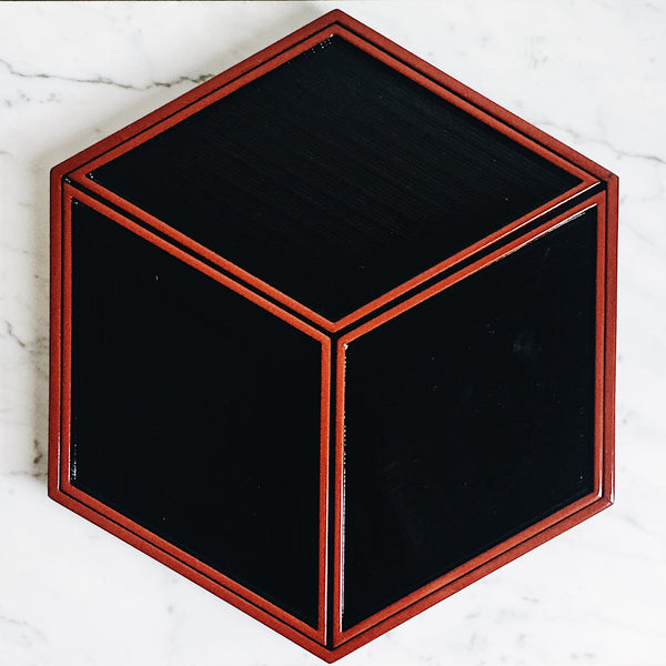 Vintage Black Lacquer Hexagonal Nested Tray