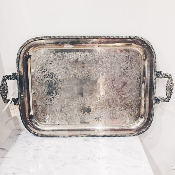 Vintage Silverplated Scroll & Shell Tray - L