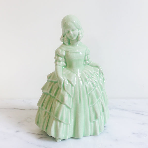 Vintage Green Victorian Girl Ceramic Figure