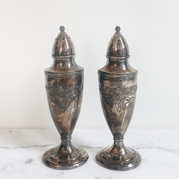 Vintage Deco Bouquet Silverplated Shakers (Pair)