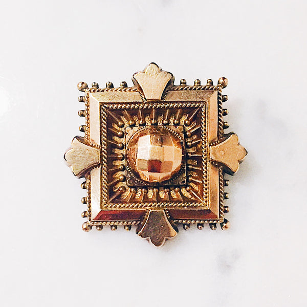 Antique Victorian Etruscan Square Rolled Gold Brooch Pin